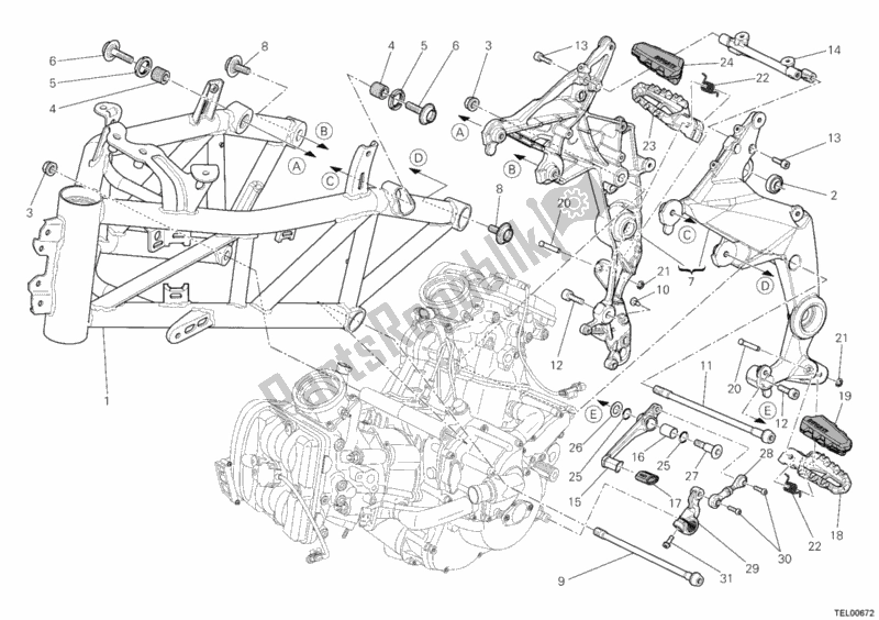 All parts for the Frame of the Ducati Multistrada 1200 ABS USA 2012